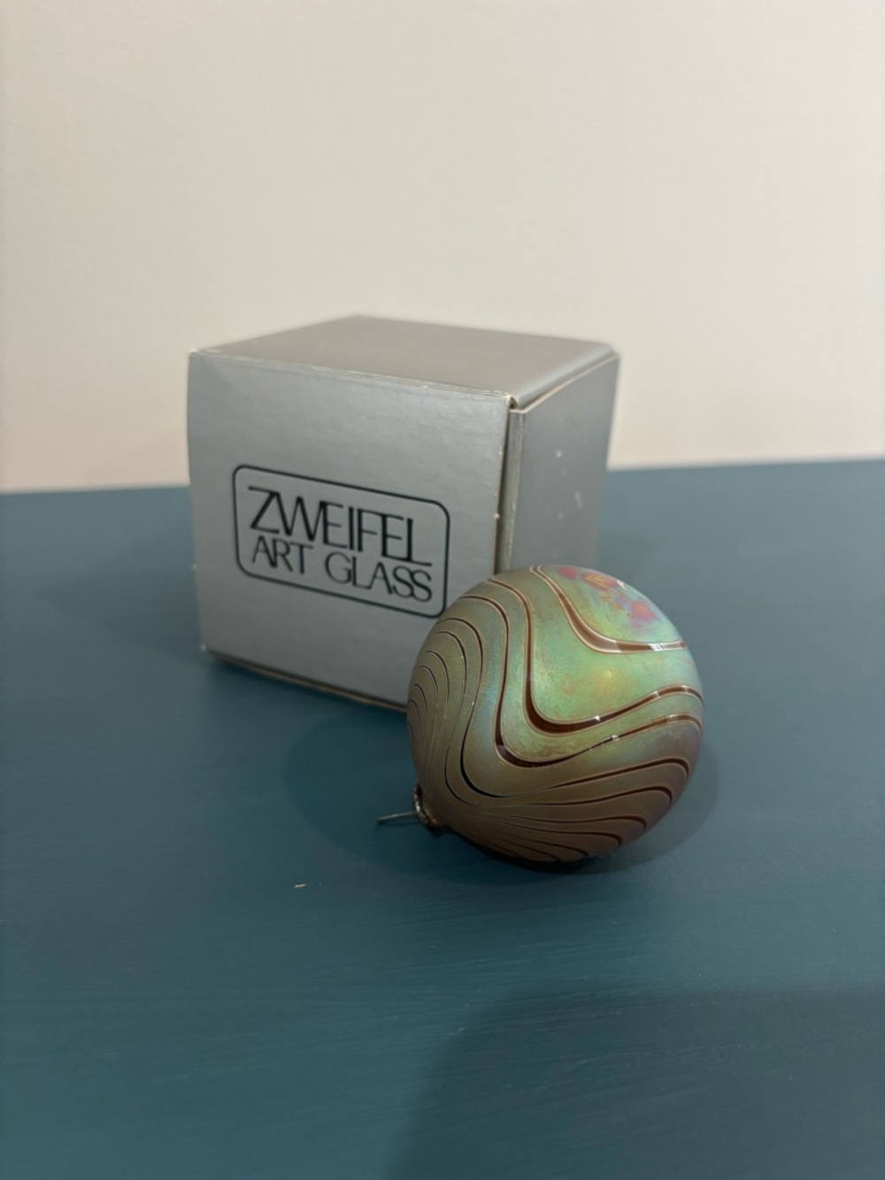 Craig Zweifel iridescent Green Swirl Glass Ornament
